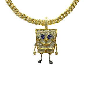 Moda Cartoon SpongeBob SquarePants SquarePants Inlaid Zircon Pendant Hip Hop Street Trend Collana